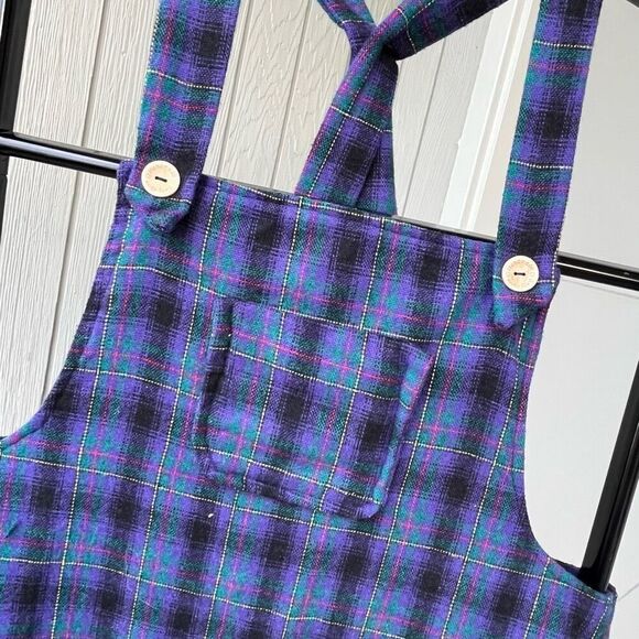 Handmade Plaid Pinafore Dress in Purple & Green Tartan, Dark Academia, M/L - Picture 2 of 6